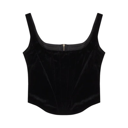 Square Neck Plain Camisole Top / High Rise Faux Leather Flared Pants