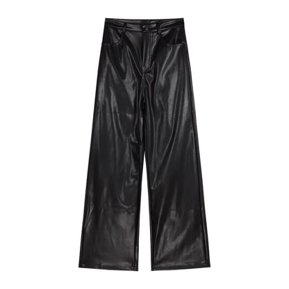 Square Neck Plain Camisole Top / High Rise Faux Leather Flared Pants