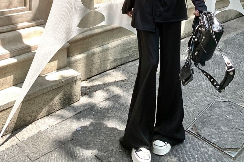 High Waist Skirt Overlay Plain Flared Pants