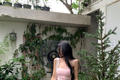 Strapless Plain Tube Top / Drawstring Waist Plain Wide Leg Pants