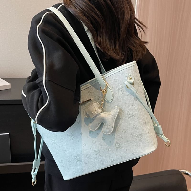 Bag Leather Patterned Tote Faux Drawstring