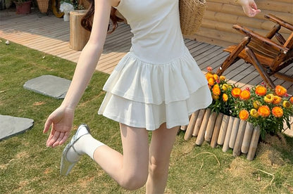Ruffled Mini A-Line Dress with Spaghetti Straps