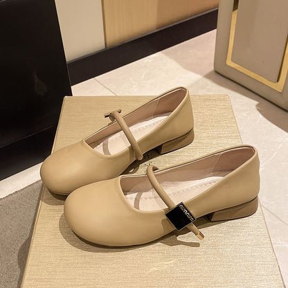 Chunky Heel Plain Faux Leather Mary Jane Shoes