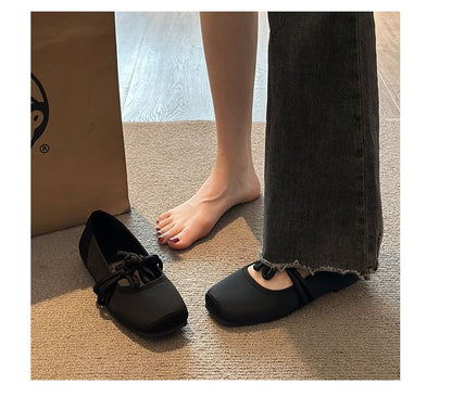 Square Toe Plain Frog Buttoned Mary Jane Flats