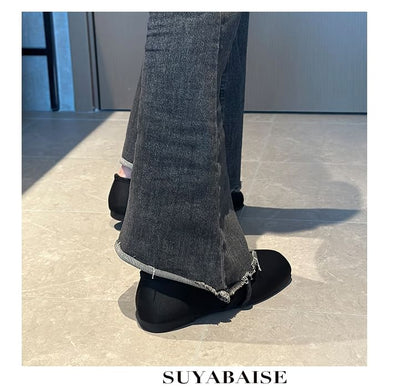 Square Toe Plain Frog Buttoned Mary Jane Flats