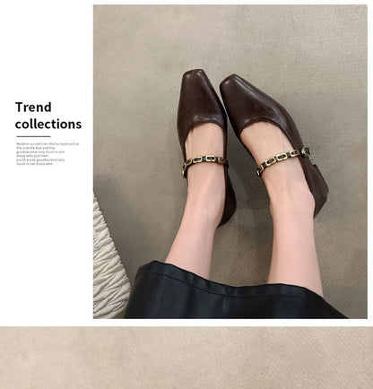 Chunky Heel Buckled Faux Leather Mary Jane Pumps