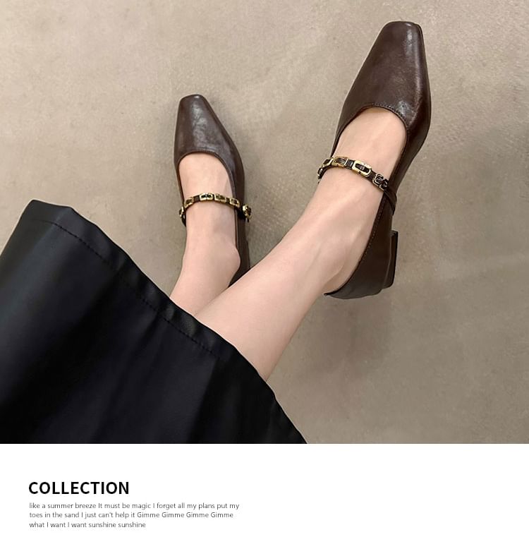 Chunky Heel Buckled Faux Leather Mary Jane Pumps