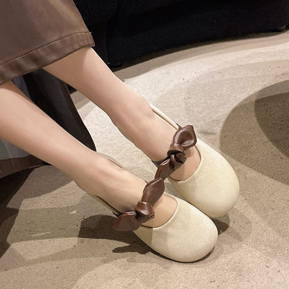 Two Tone Bow Accent Mary Jane Shoes