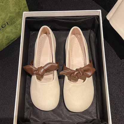 Two Tone Bow Accent Mary Jane Shoes