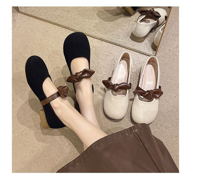 Two Tone Bow Accent Mary Jane Shoes