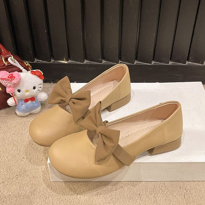 Low Heel Two Tone Bow Accent Faux Leather Mary Jane Shoes