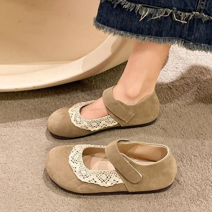 Round Toe Lace Trim Mary Jane Flats