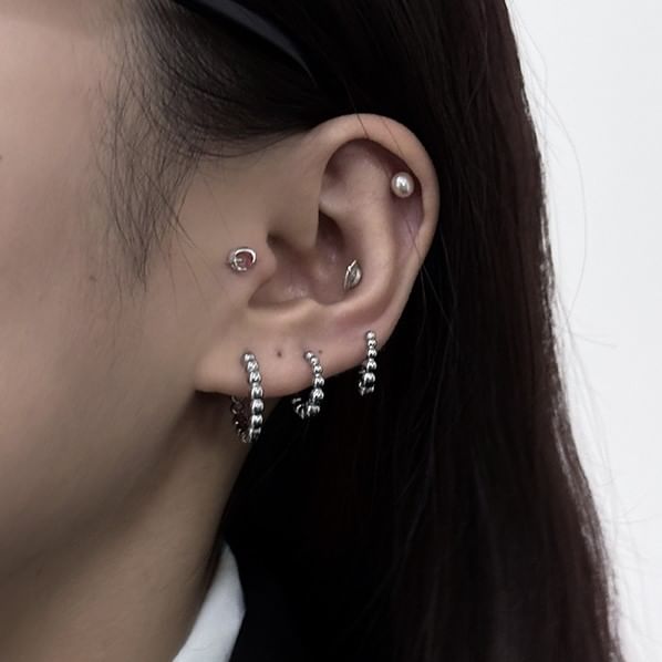 Beaded Hoop Earrings in Stainless Steel