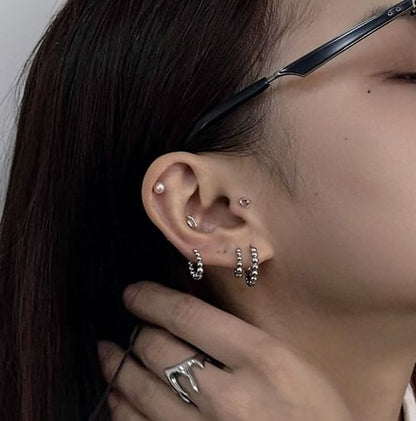 Beaded Hoop Earrings in Stainless Steel