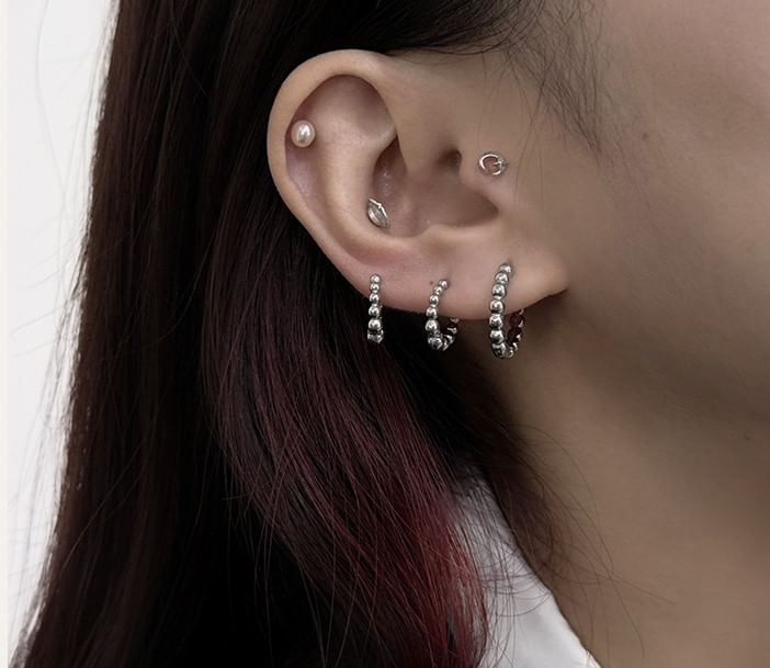 Beaded Hoop Earrings in Stainless Steel