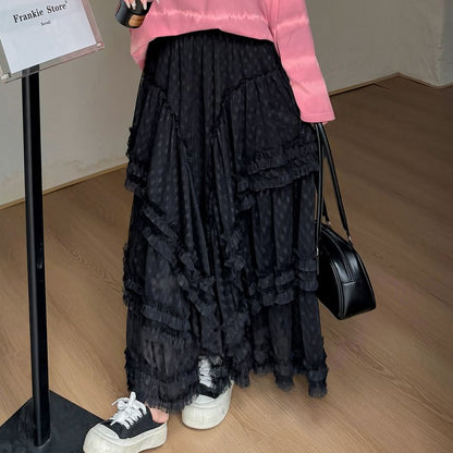 Plus Size High Waist Lace Maxi A-Line Skirt