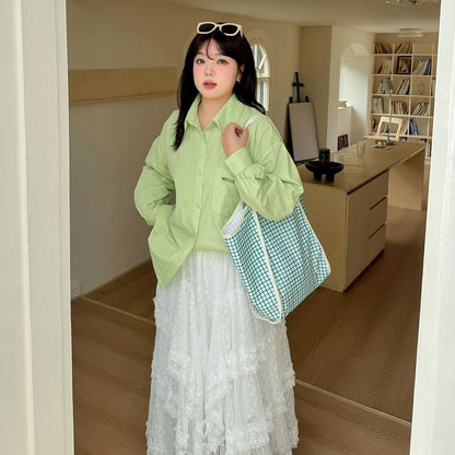 Plus Size High Waist Lace Maxi A-Line Skirt