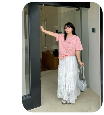 Plus Size High Waist Lace Maxi A-Line Skirt