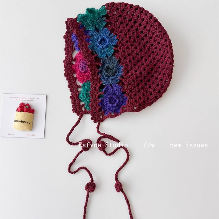 Crochet Bonnet Floral Knit Hat