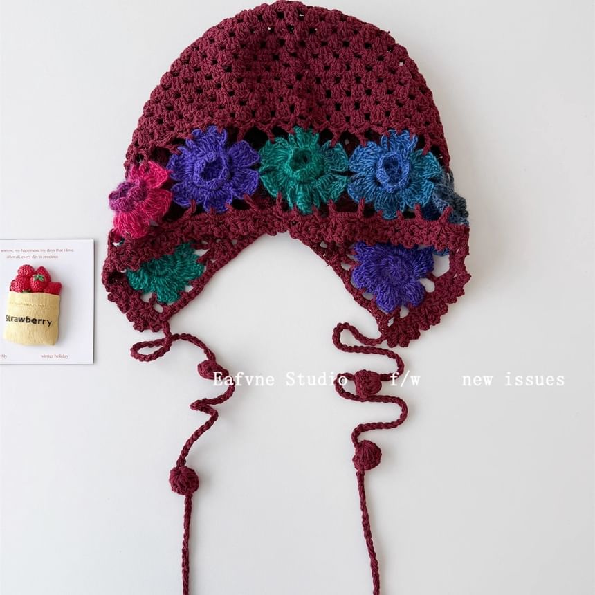 Crochet Bonnet Floral Knit Hat