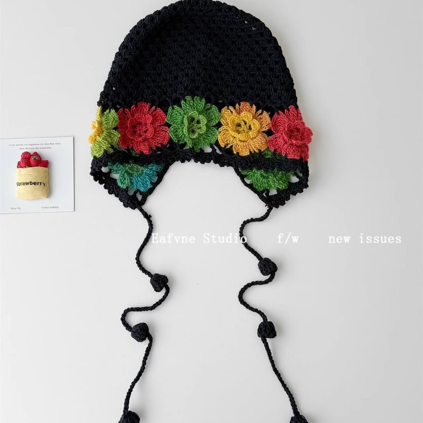 Crochet Bonnet Floral Knit Hat