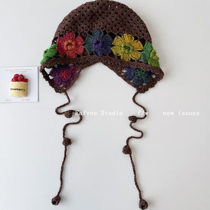 Crochet Bonnet Floral Knit Hat
