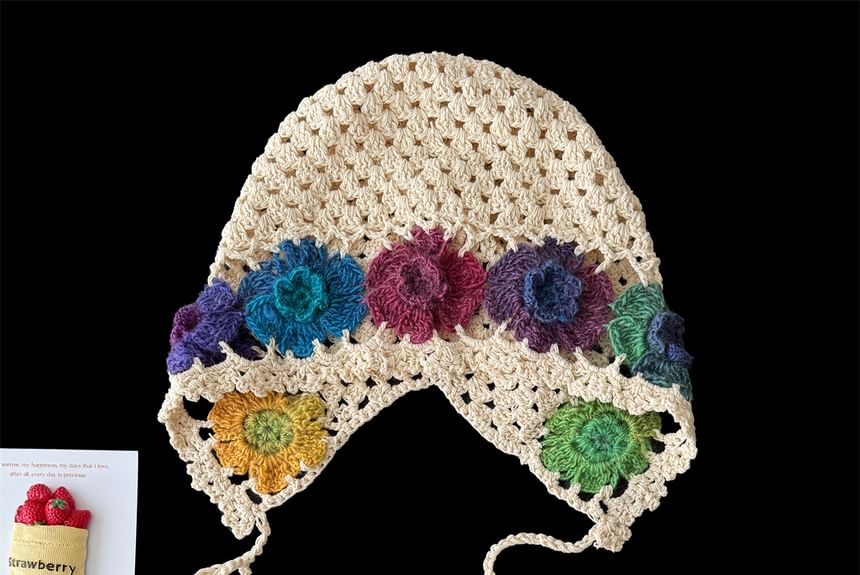 Crochet Bonnet Floral Knit Hat