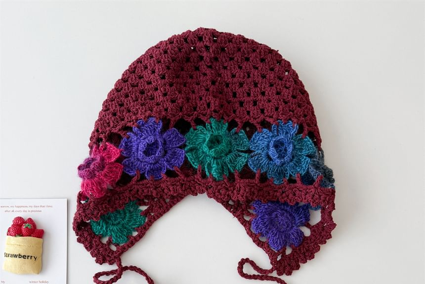 Crochet Bonnet Floral Knit Hat