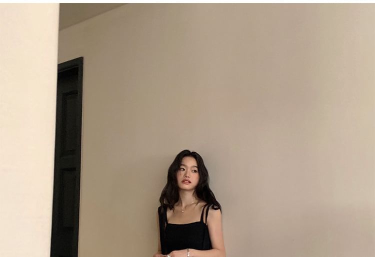 Tie Shoulder Plain Maxi A-Line Dress