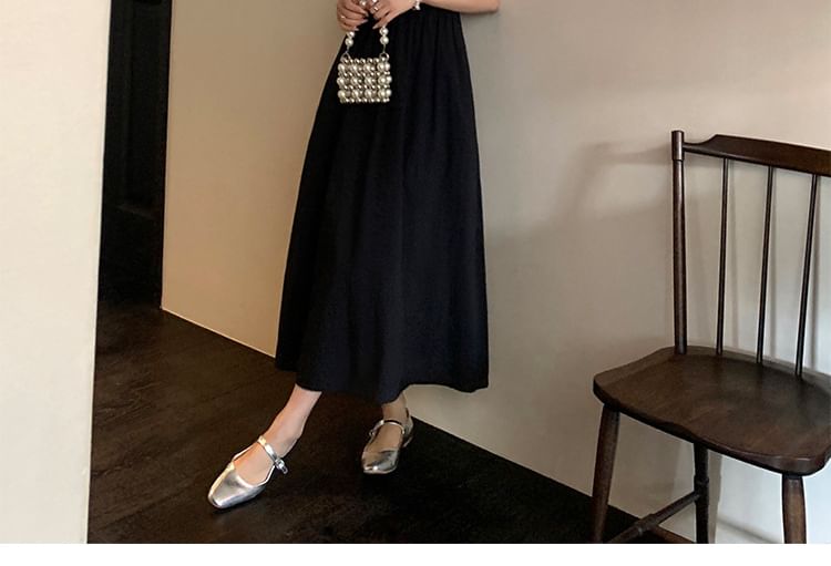 Tie Shoulder Plain Maxi A-Line Dress