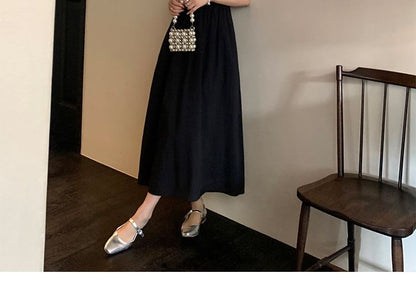 Tie Shoulder Plain Maxi A-Line Dress