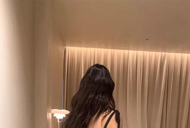 Tie Shoulder Plain Maxi A-Line Dress