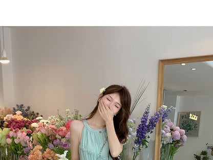 Panel Plain Round Dress A-Line Neck Midi Sleeveless