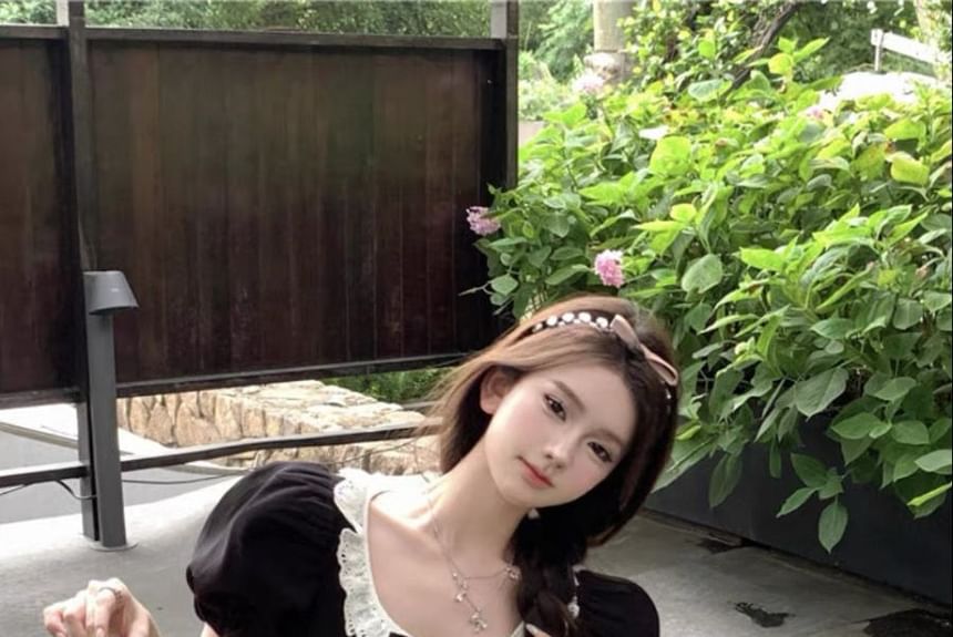 Ruffle Sleeve Puff Round Mini Neck A-Line Dress Bow