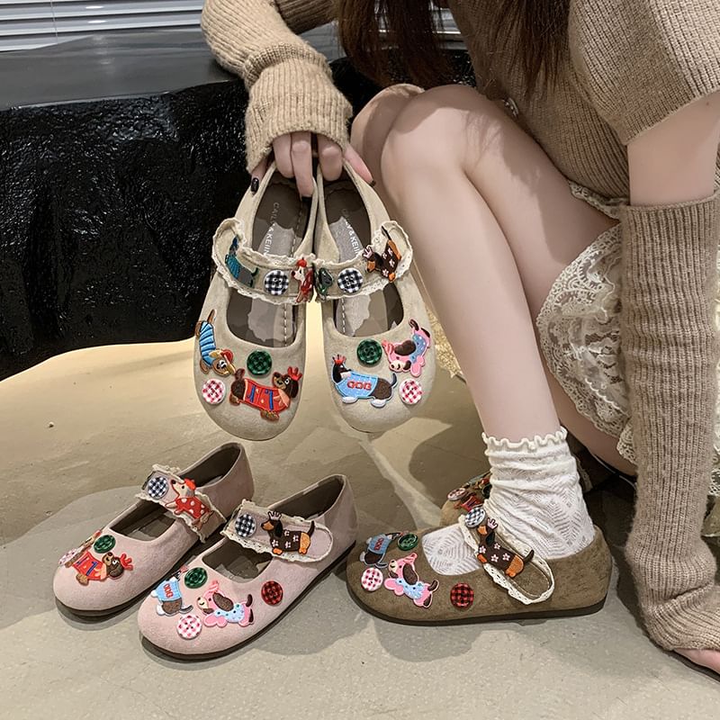 Cartoon Animal Applique Mary Jane Shoes