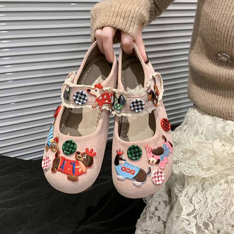 Cartoon Animal Applique Mary Jane Shoes