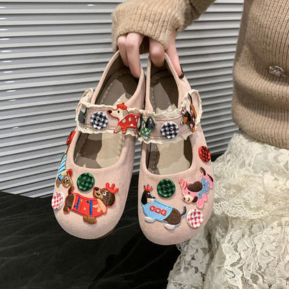 Cartoon Animal Applique Mary Jane Shoes