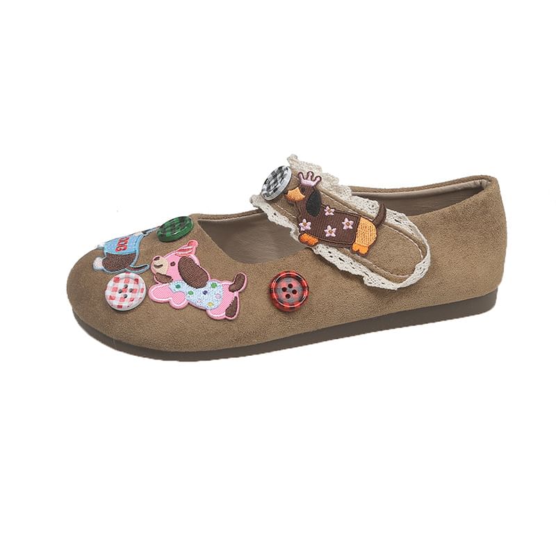 Cartoon Animal Applique Mary Jane Shoes