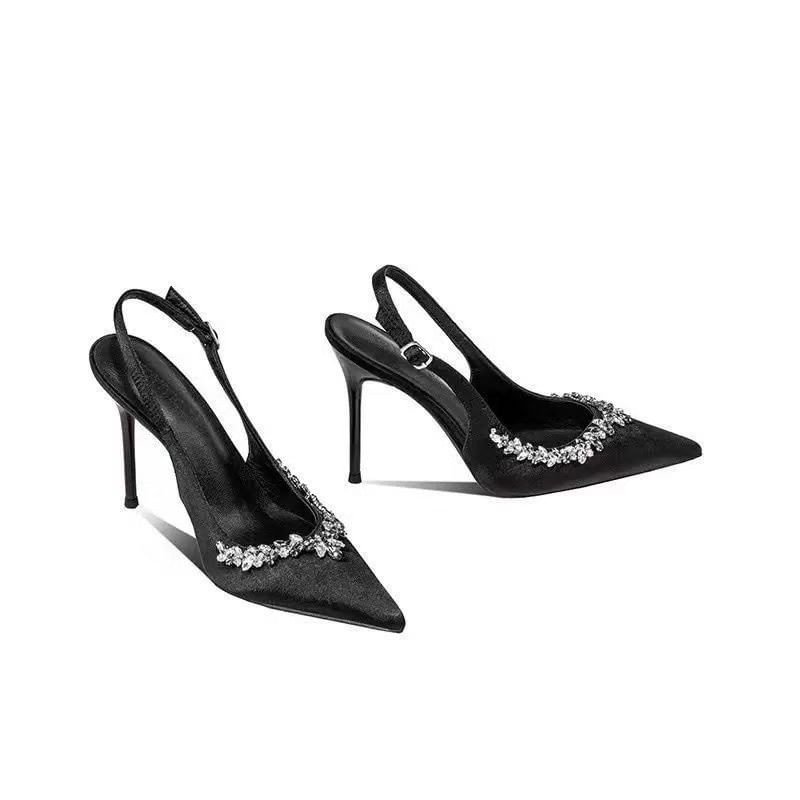 Rhinestone Pointed Toe Stiletto Heel Slingback Sandals