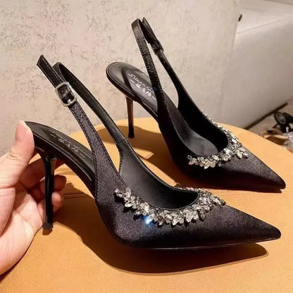 Rhinestone Pointed Toe Stiletto Heel Slingback Sandals