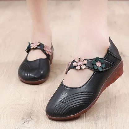 Faux Leather Flower Detail Mary Jane Shoes