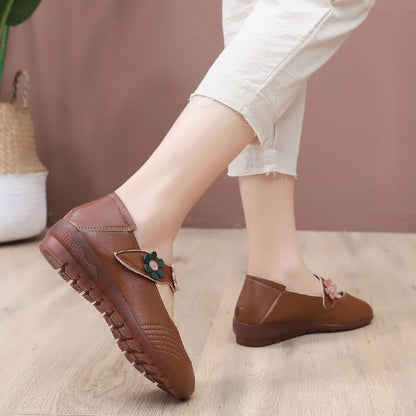 Faux Leather Flower Detail Mary Jane Shoes