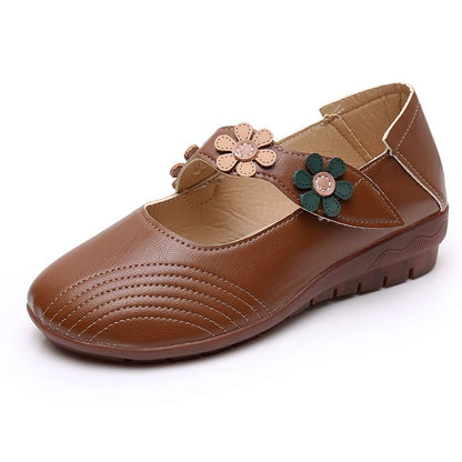 Faux Leather Flower Detail Mary Jane Shoes