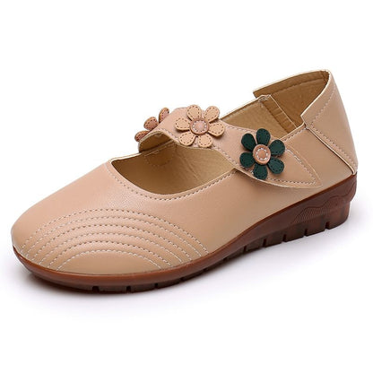 Faux Leather Flower Detail Mary Jane Shoes