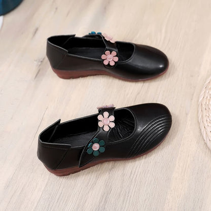 Faux Leather Flower Detail Mary Jane Shoes