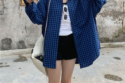 Long-Sleeve Collared Plaid Button Up Shirt