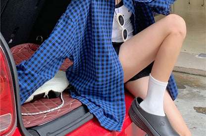 Long-Sleeve Collared Plaid Button Up Shirt