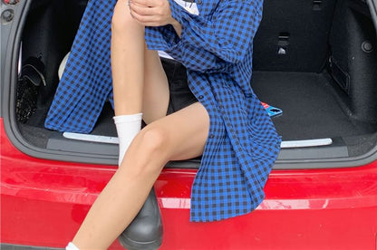 Long-Sleeve Collared Plaid Button Up Shirt