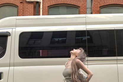 Strapless Plain Drawstring Side-Slit Asymmetrical Top / High Waist Flared Pants