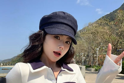 Long-Sleeve Collar Plain Contrast Trim Tee / Tie-Front Tube Top / High Waist Mini Pencil Skirt